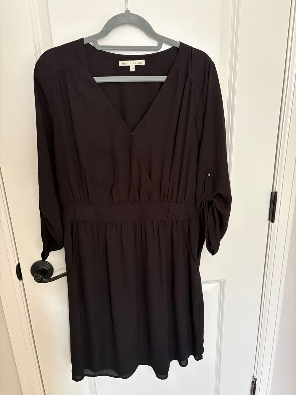 Daniel Rainn Black V-Neck Gathered Waist Dress